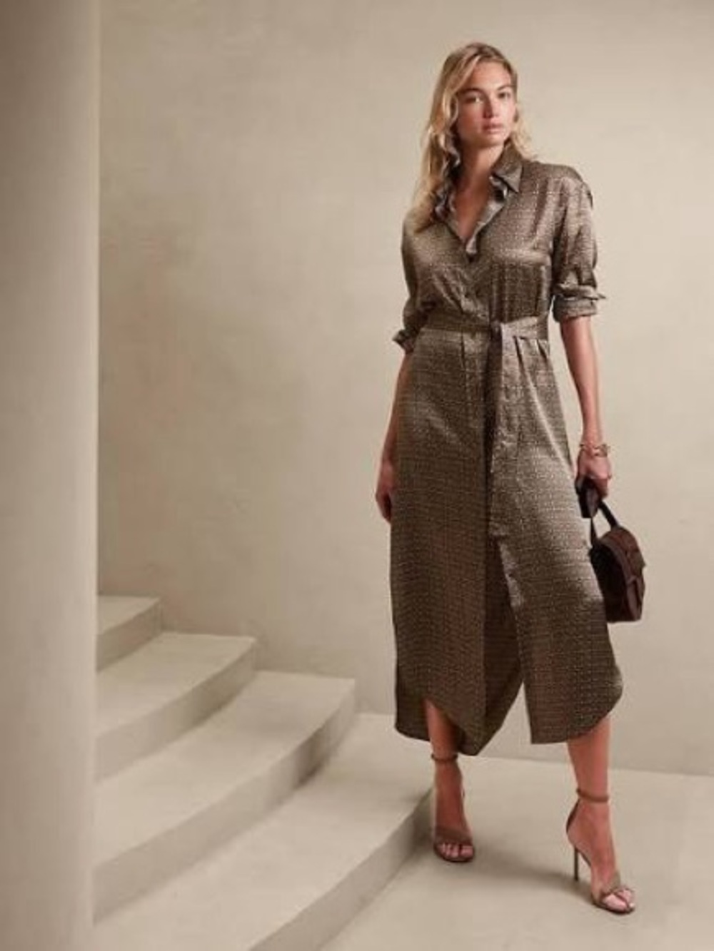 Elegant Silk Shirt Dress with Belt